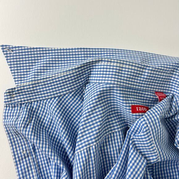 IZOD Gingham Shirt XL Mens Button Up Long Sleeves 100% Cotton Blue Check FLAW - Picture 7 of 12